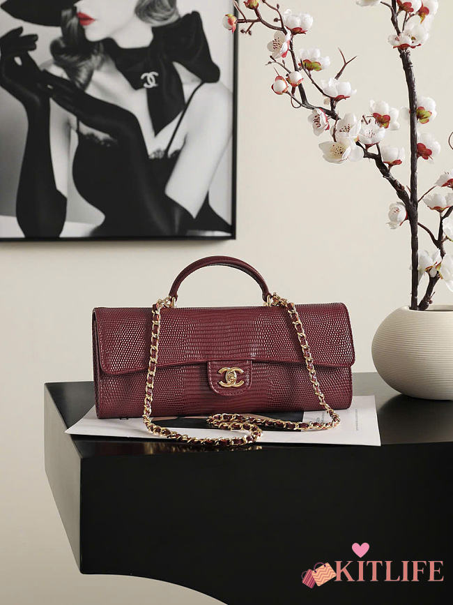 Kitlife Chanel Party Bag With Chain Burgundy Calfskin With Lizard Effect AP5280 25x9.5x5cm - 1