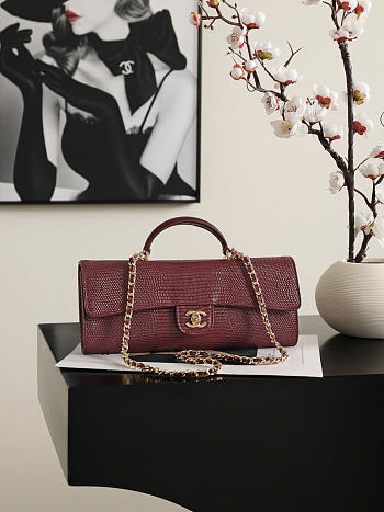 Kitlife Chanel Party Bag With Chain Burgundy Calfskin With Lizard Effect AP5280 25x9.5x5cm
