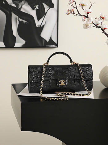 Kitlife Chanel Party Bag With Chain Black Calfskin With Lizard Effect AP5280 25x9.5x5cm