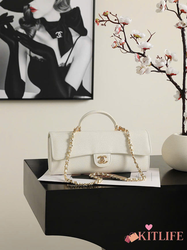 Kitlife Chanel Party Bag With Chain White Calfskin With Lizard Effect AP5280 25x9.5x5cm - 1