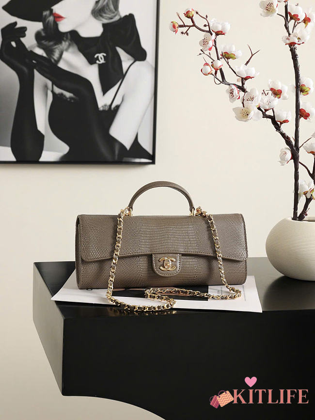 Kitlife Chanel Party Bag With Chain Gray Calfskin With Lizard Effect AP5280 25x9.5x5cm  - 1