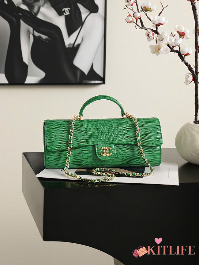 Kitlife Chanel Party Bag With Chain Green Calfskin With Lizard Effect AP5280 25x9.5x5cm  - 1
