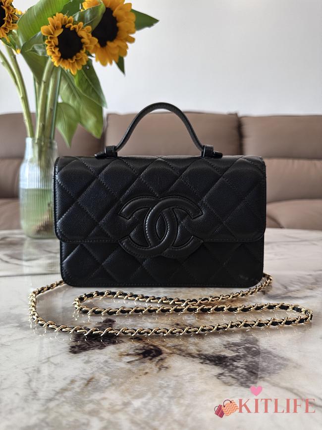 Kitlife Chanel Flap Top-Handle Bag Black Grained Leather AP6644 24x16x5cm - 1