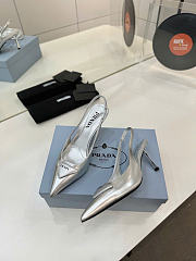 Kitlife Prada Brushed Leather Slingback Pumps Silver 75 mm - 4