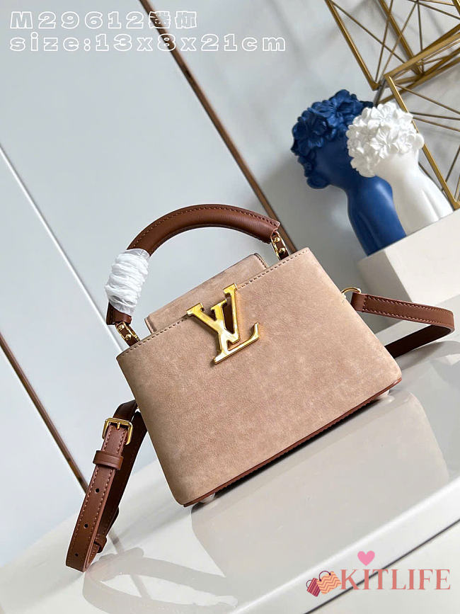 Kitlife Louis Vuitton Capucines Mini Bag Beige Calfskin Suede Leather M29612 21x13.6x8cm - 1
