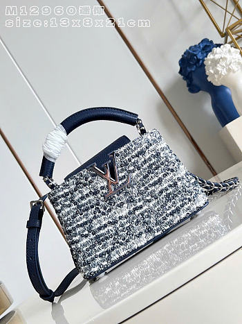 Kitlife Louis Vuitton Capucines Mini Bag Dark Blue & White M12960 21x13.6x8cm