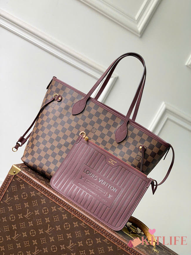 Kitlife Louis Vuitton Neverfull Inside Out MM Bag Damier Ebène Brown & Burgundy N40952 47x28x14cm - 1
