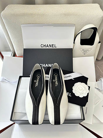 Kitlife Chanel Square-toe White Leather Ballet Flats Shoes