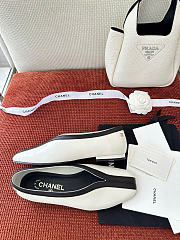 Kitlife Chanel Square-toe White Leather Ballet Flats Shoes - 2