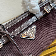 Kitlife Prada Bonnie Small Dark Brown Corduroy And Leather Handbag 1BA486 23.5x12x9cm  - 2