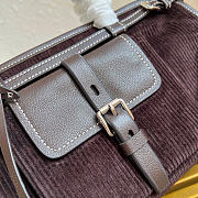 Kitlife Prada  Bonnie Medium Dark Brown Corduroy And Leather Handbag 1BA426 32x15.5x12cm - 6