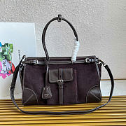 Kitlife Prada Bonnie Large Dark Brown Corduroy And Leather Handbag 1BA433 38x30x12cm - 1