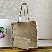 Kitlife Prada Large Suede And Crochet Tote Bag Beige 1BG658 35x38x5cm - 1