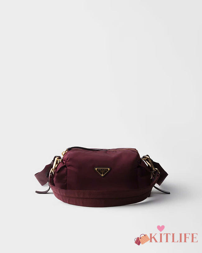 Kitlife Prada Explore Small Re-Nylon And Leather Shoulder Bag Burgundy 1BH232 25x12.5x9.5cm - 1