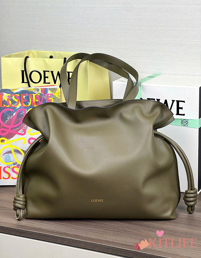 Kitlife Loewe Large Flamenco Clutch In Green Nappa Calfskin 38x14x29cm  - 1