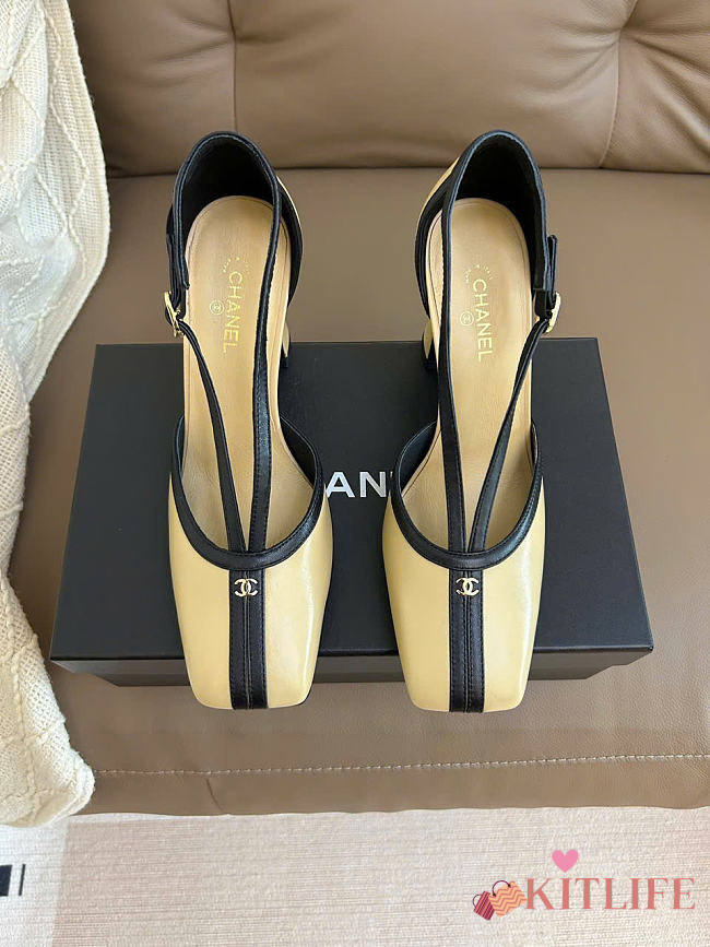 Kitlife Chanel Mary Janes Heel Shoes Beige Leather 85mm  - 1