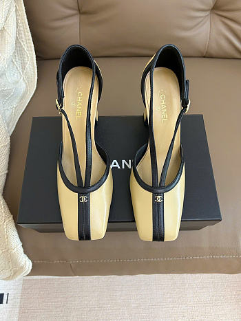 Kitlife Chanel Mary Janes Heel Shoes Beige Leather 85mm 
