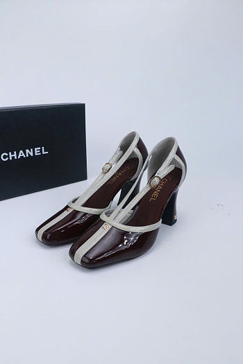 Kitlife Chanel Mary Janes Heel Shoes Burgundy Patent Leather 85mm 