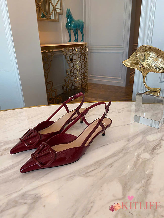 Kitlife Valentino VLogo Signature Burgundy Patent Leather Slingback Pump 40mm - 1