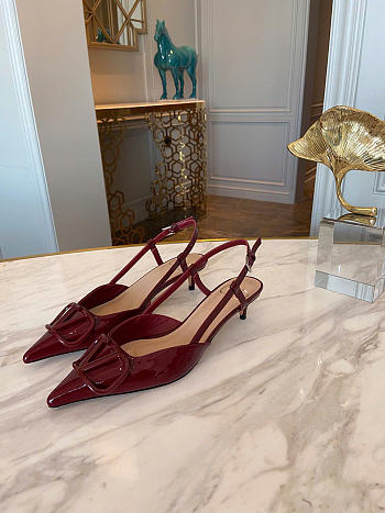 Kitlife Valentino VLogo Signature Burgundy Patent Leather Slingback Pump 40mm