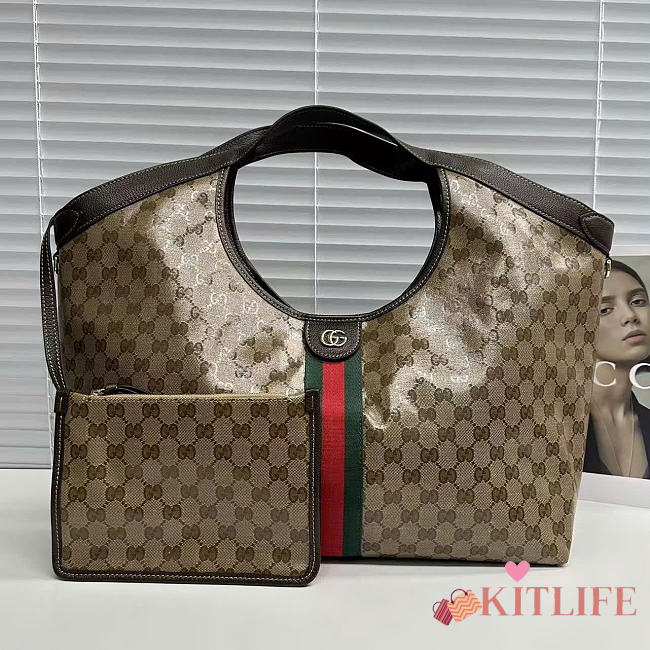 Kitlife Gucci Giglio Large Tote Bag Sand and Dark Brown Varnished GG Fabric 853971 60x47x16cm  - 1
