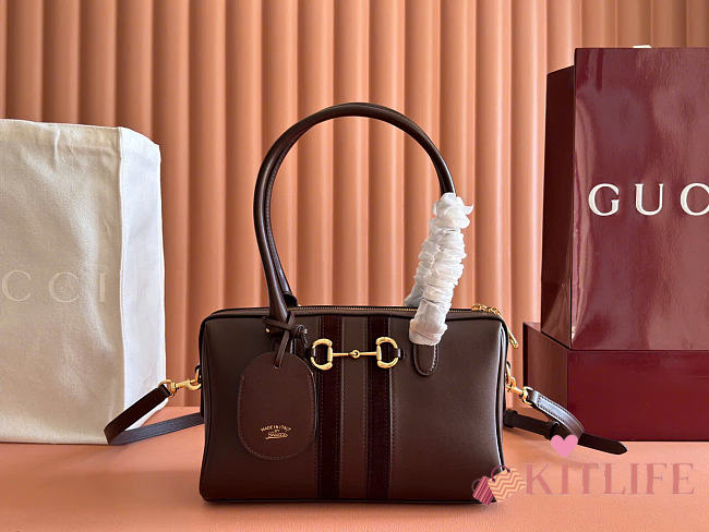 Kitlife Gucci Borsetto Medium Boston Bag Dark Brown Soft Leatherr 866732 28x15x10cm - 1