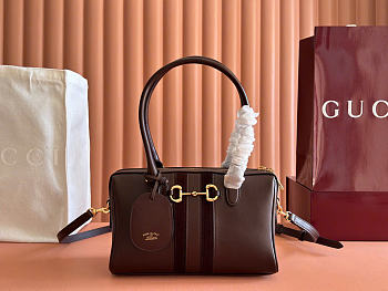 Kitlife Gucci Borsetto Medium Boston Bag Dark Brown Soft Leatherr 866732 28x15x10cm