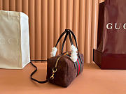Kitlife Gucci Small Boston Bag With Web Dark Brown Soft, Perforated GG Suede A0070T 20x11x10cm - 4