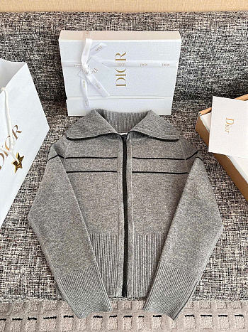 Kitlife Dior Reversible Hooded Cardigan Gray Cashmere-Blend Knit with Dior Oblique Motif