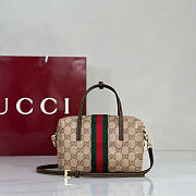 Kitlife Gucci Mini Boston Bag With Web Beige & Dark Brown GG Coated Canvas 876057 19x11x10cm - 1