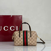 Kitlife Gucci Mini Boston Bag With Web Beige & Dark Brown GG Coated Canvas 876057 19x11x10cm - 6