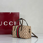 Kitlife Gucci Mini Boston Bag With Web Beige & Dark Brown GG Coated Canvas 876057 19x11x10cm - 4