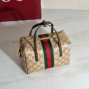 Kitlife Gucci Mini Boston Bag With Web Beige & Dark Brown GG Coated Canvas 876057 19x11x10cm - 3
