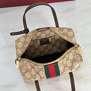 Kitlife Gucci Mini Boston Bag With Web Beige & Dark Brown GG Coated Canvas 876057 19x11x10cm - 2