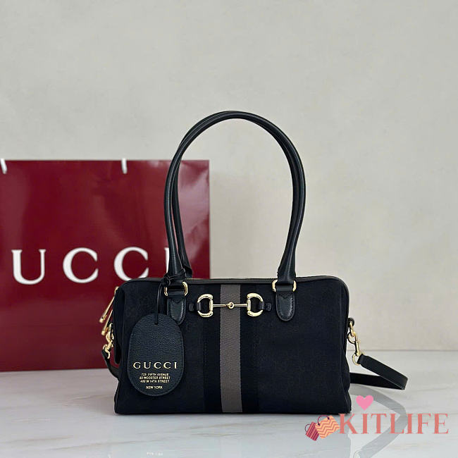 Kitlife Gucci Borsetto Medium Boston Bag Grey And Black GG Canvas 866732 28x15x10cm  - 1
