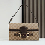 Kitlife Gucci Horsebit Ristretto Medium Shoulder Bag Beige & Dark brown GG Canvas A0020Y 26x4.5x14.5cm - 1