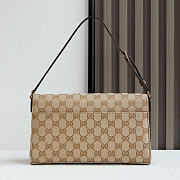 Kitlife Gucci Horsebit Ristretto Medium Shoulder Bag Beige & Dark brown GG Canvas A0020Y 26x4.5x14.5cm - 4