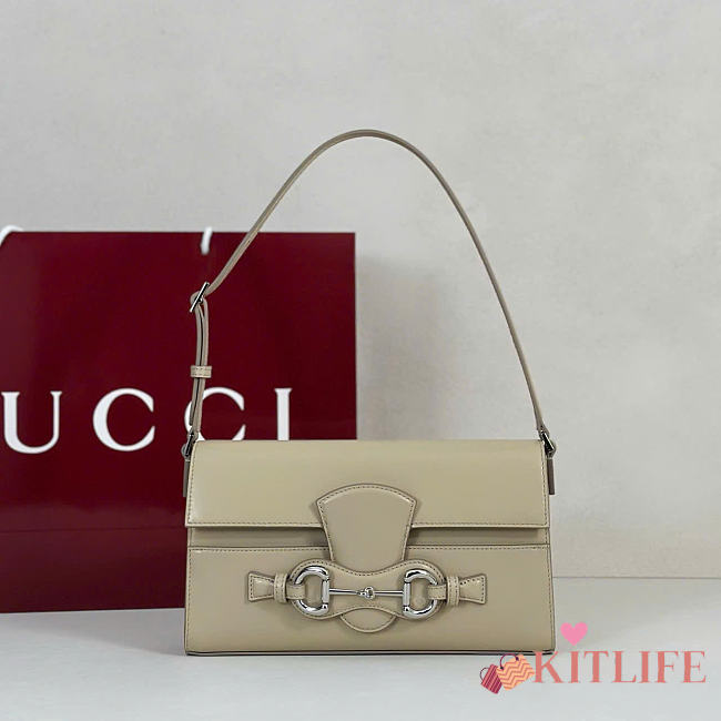 Kitlife Gucci Horsebit Ristretto Medium Shoulder Bag Beige Leather A0020Y 26x4.5x14.5cm  - 1