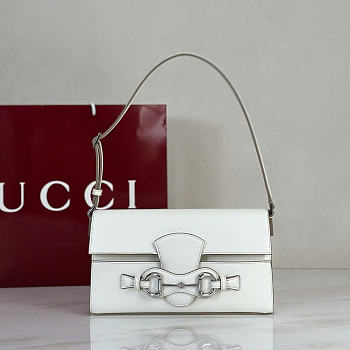 Kitlife Gucci Horsebit Ristretto Medium Shoulder Bag White Leather A0020Y 26x4.5x14.5cm