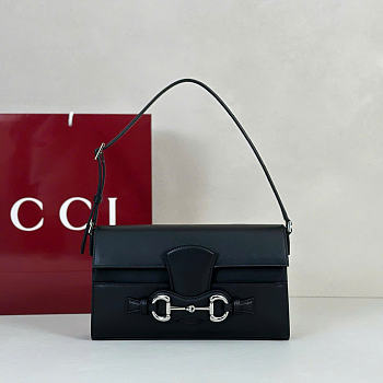 Kitlife Gucci Horsebit Ristretto Medium Shoulder Bag Black Leather A0020Y 26x4.5x14.5cm 