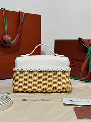 Kitlife Loro Piana Extra Pocket L19 East-West Wicker Bag White 19x11x7cm - 5