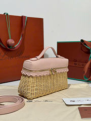Kitlife Loro Piana Extra Pocket L19 East-West Wicker Bag Light Pink 19x11x7cm  - 3