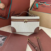 Kitlife Loro Piana Extra Pocket L19 Bag Natural Linen and Brown Leather 11x19x6.5cm - 1