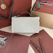 Kitlife Loro Piana Extra Pocket L19 Bag Natural Linen and Brown Leather 11x19x6.5cm - 3