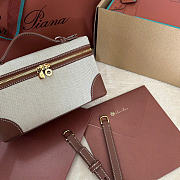 Kitlife Loro Piana Extra Pocket L19 Bag Natural Linen and Brown Leather 11x19x6.5cm - 4