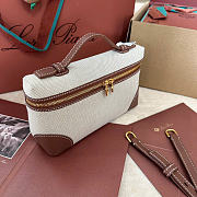 Kitlife Loro Piana Extra Pocket L19 Bag Natural Linen and Brown Leather 11x19x6.5cm - 2