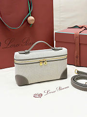 Kitlife Loro Piana Extra Pocket L19 Bag Natural Linen and Gray Leather 11x19x6.5cm  - 1