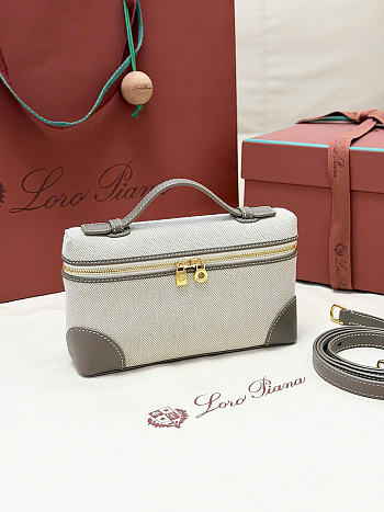 Kitlife Loro Piana Extra Pocket L19 Bag Natural Linen and Gray Leather 11x19x6.5cm 