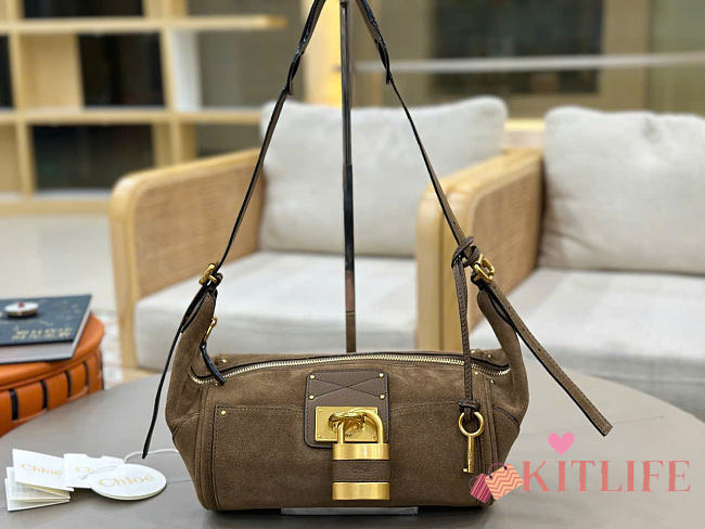 Kitlife Chloe Paddington Crossbody Bag In Taupe Suede Leather 29x18x18.5cm - 1