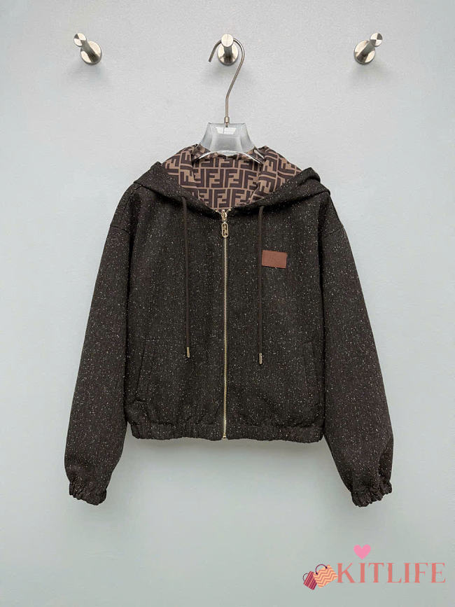 Kitlife Fendi Reversible Hooded Cropped Jacket Brown - 1